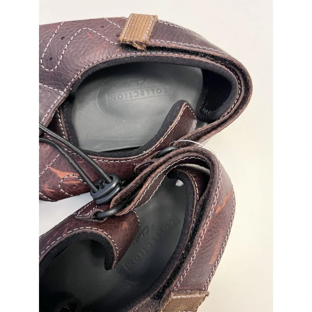 New CLARK'S Sz 13 Brixby Cove Dark Brown Leather Fisherman Sandals Pls Read Flaw